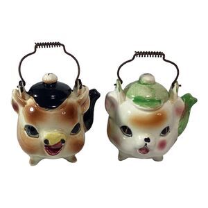 Salt Pepper Shakers  Bull/Cow Tea Kettle Vtg Ceramic Japan Anthropomorphic